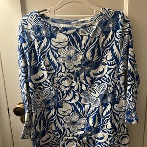 Talbots Blue and White Floral Long Sleeve Top